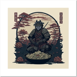 Japanese samurai with a bowl of ramen Posters and Art